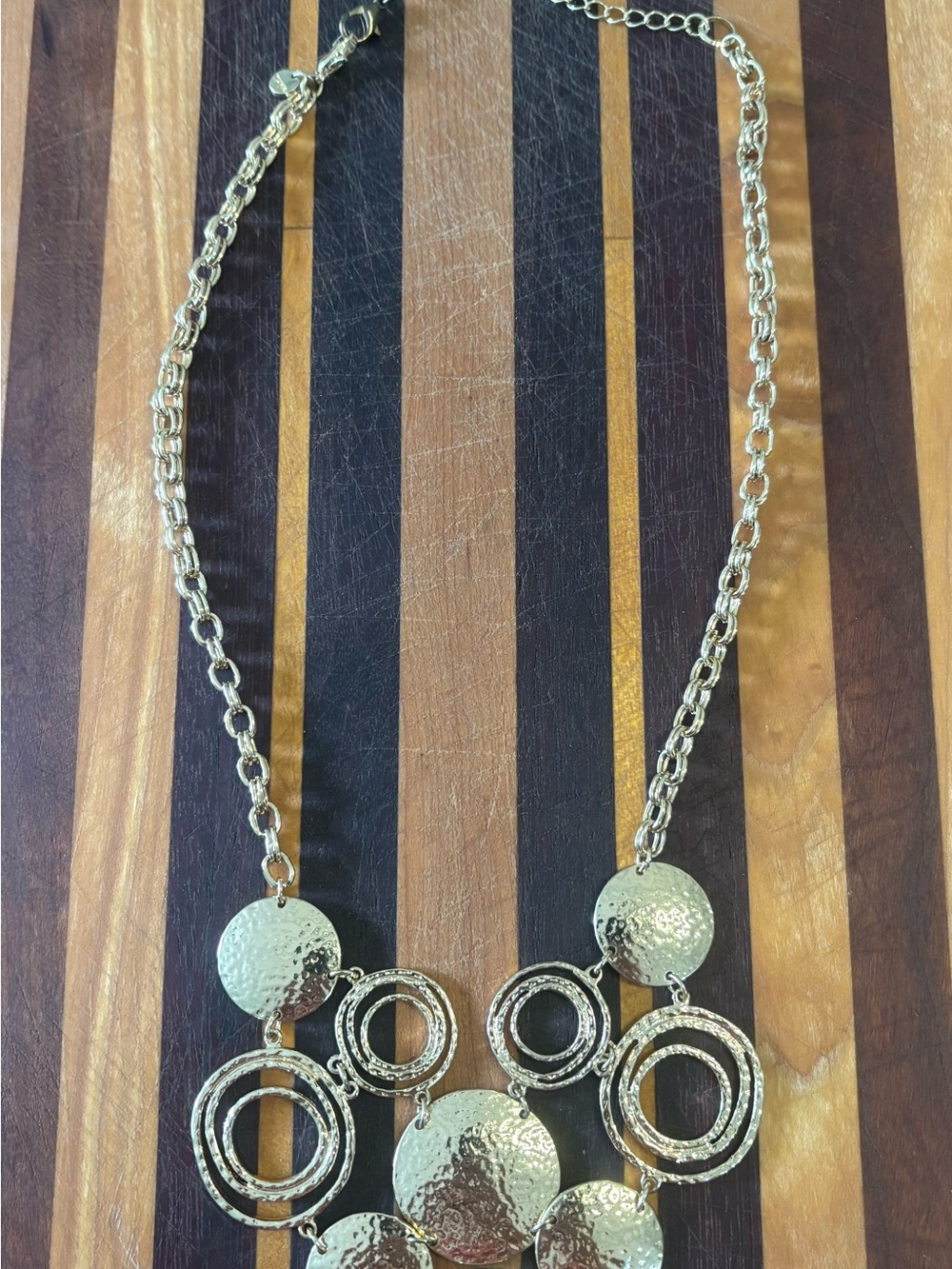 Gold-Tone Hammered Disc Statement Necklace